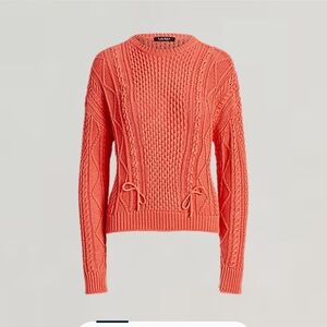 Lauren Ralph Lauren Lacing Cable-Knit Cotton Sweater in Coral Small NWT